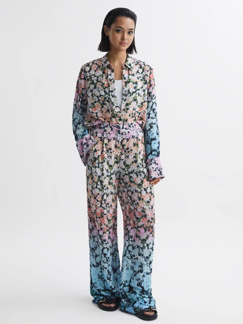Reiss Multi Serena Petite Floral Print Wide Leg Trousers - size 6 NWOT